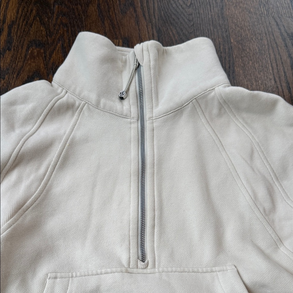 Lululemon x Peloton Scuba Oversized Funnel Neck Half Zip color is Bone size XS/S - Picture 3 of 14